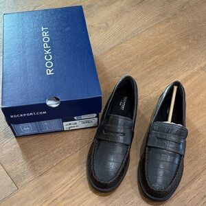 NIB Rockport Dark Brown WESLIN Croc-Embossed Loafers